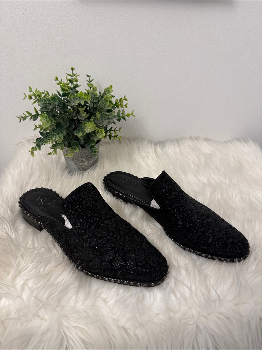 Adrianna Papell Embroidered Slip-On Mules